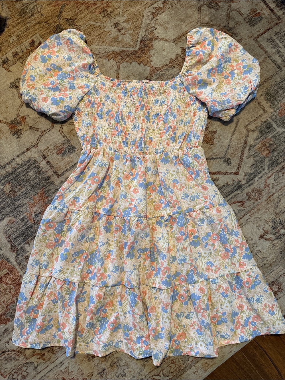 Women's Floral Puff-Sleeve Tiered Dress - Pastel Floral